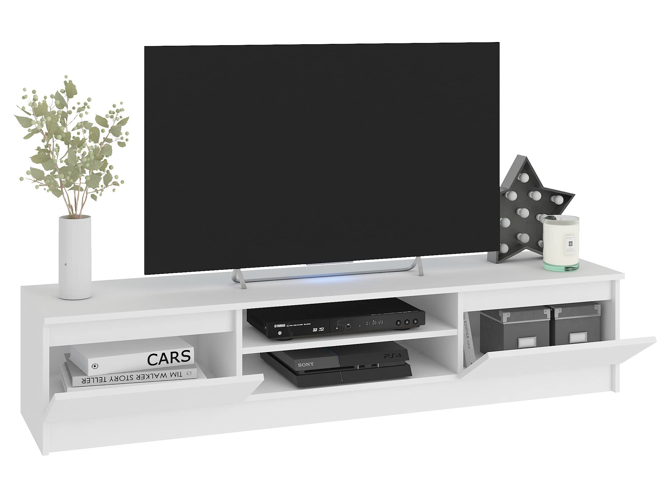AKORD | Set di mobili 2 Armadi a muro e Mobile per TV | Mobiletto Porta Televisione Soggiorno | Set di Mobili da Salotto Camera da Letto | Piano Laminato | Moderno |Bianco