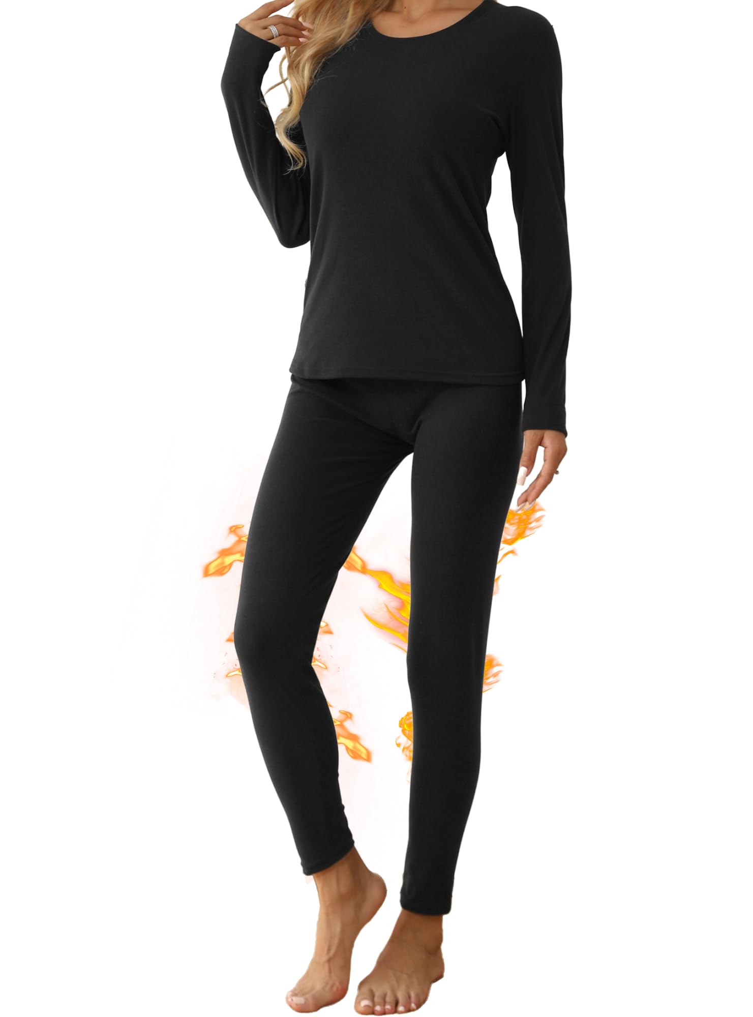 TRENDOUX Thermal Underwear for Women Wool Long Johns Set with Fleece Warm Base Layer Stretchy Top and Bottom