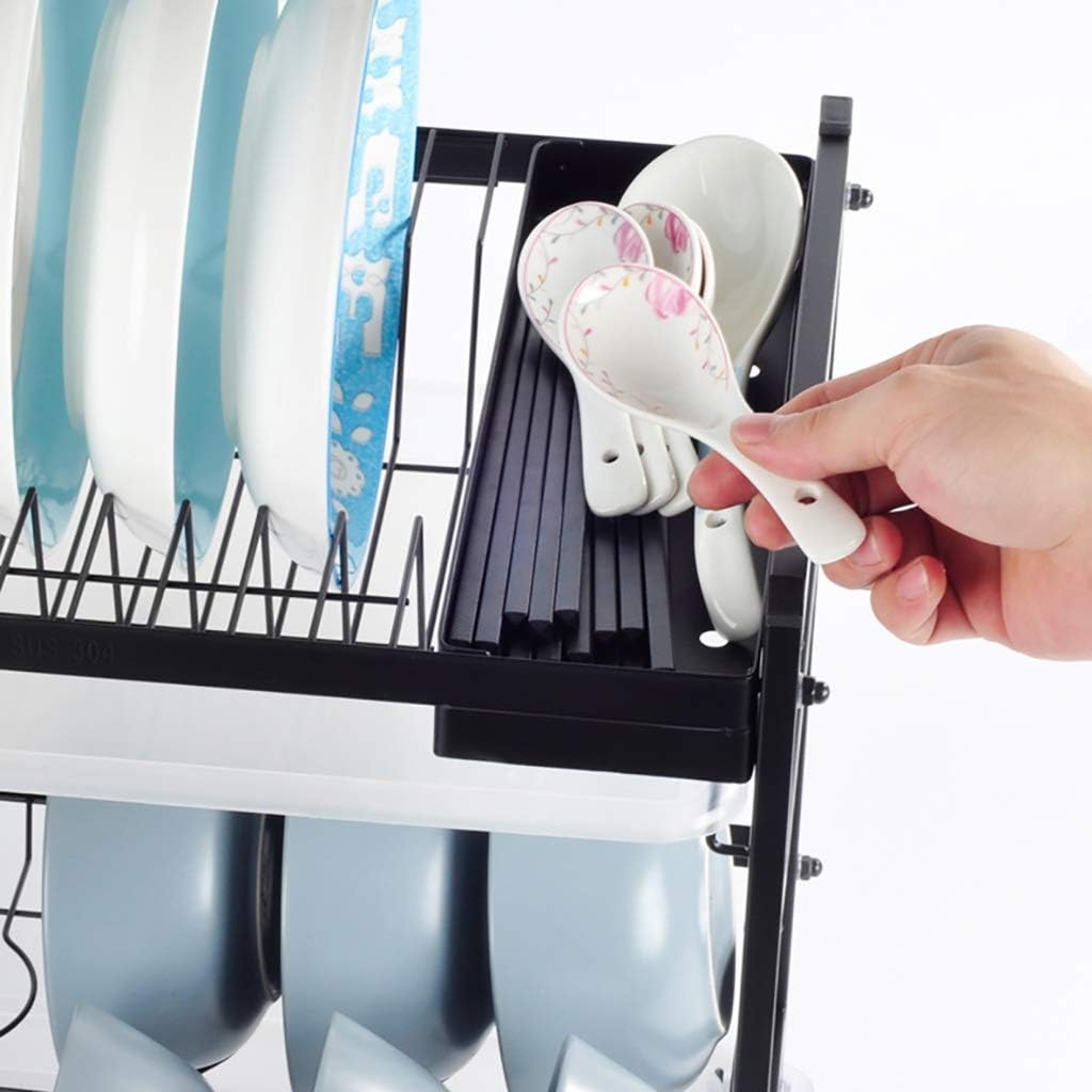 Black Stainless Steel Double-Layer Drain Dish Rack Kitchen Storage Storage Rack 40.5 * 30 * 40Cm.
