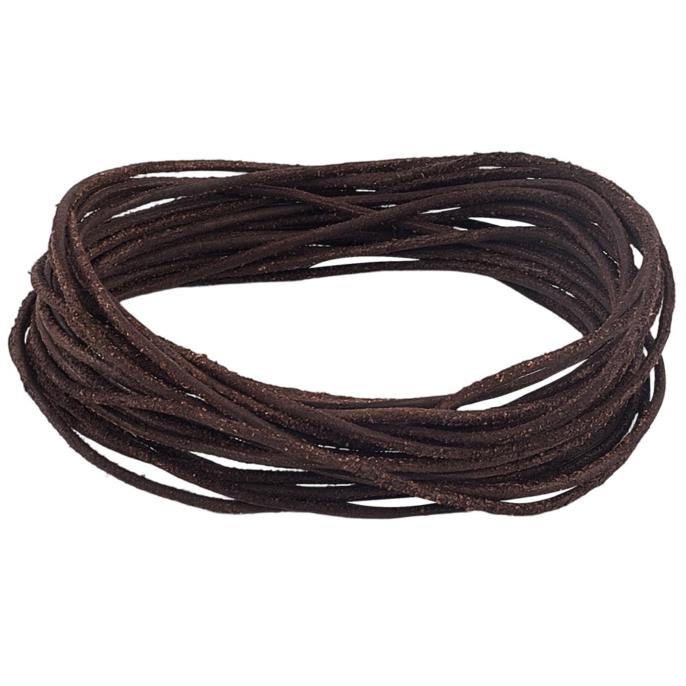 GORGECRAFT 5m x 1.5mm Suede Genuine Leather Cord Round Leather String Top Grain Cowhide Rope Coconut Brown Natural Yak Hide Braiding Threads for Bracelet Necklace Keychains Jewelry Making DIY Crafts