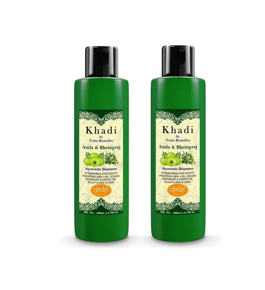 Khadi By Vedas Remedies Amla & Bringraj Herbal Ayurvedic Shampoo For Hairfall |Pack of Two For Women & Men For 5x Protection Repair Damage Shampoo for Reducing Scalp Irritation Hair Natural Ingredients 200ml x 2