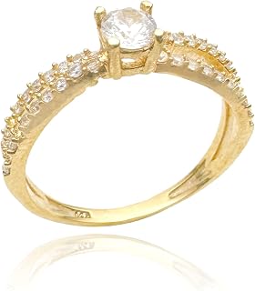 Solitário Cravejado De Ouro Maciço 18k k Unique 234 Anel Feminino Tamanho:18;Cor:Ouro