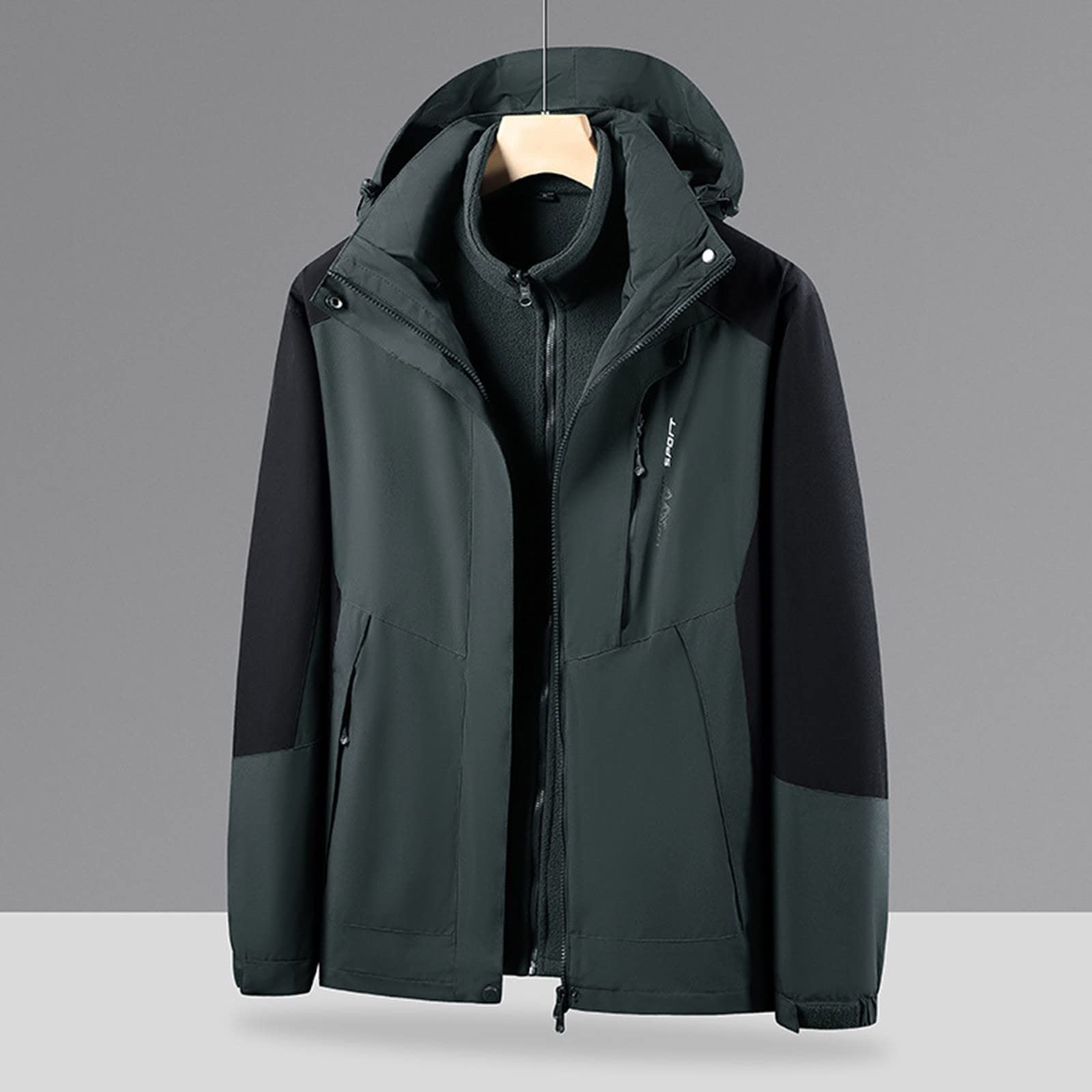 Chaqueta impermeable 3 en 1 para hombre, chaqueta resistente al agua, chaqueta cortavientos, desmontable, 2 piezas, chaquetas interiores de forro polar grueso con abrigo con capucha, traje de