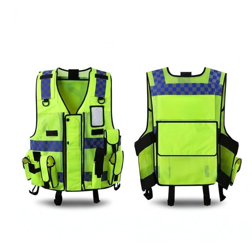 Chaleco Reflectante Multi-Bolsa Sitio De Construcción Chaleco De Protección De Seguridad Ropa Fluorescente En Cinta Oscura
