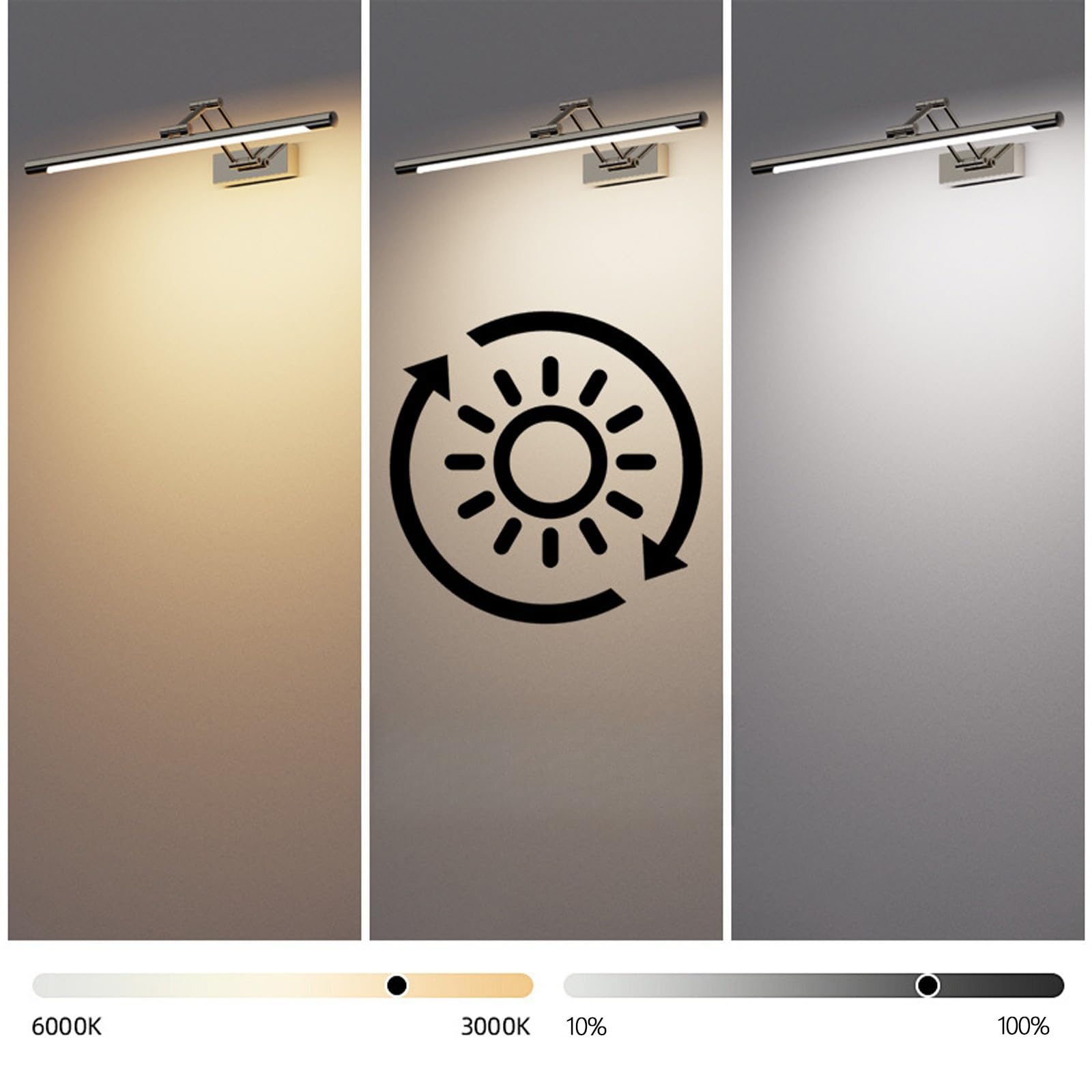 LED Bagno Specchio Lampada da Parete con Telecomando Dimmerabile Luce da Parete USB Ricaricabile Rotazione Applique da Parete con Tattile Controllo Interruttore per Soggiorno (Argentato,40cm)
