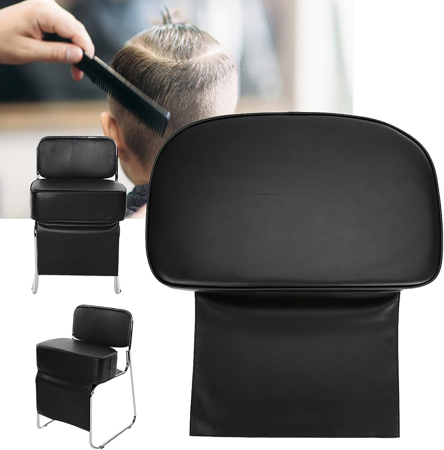 Salon Booster Seat Cushion for Hair Cutting, PU Barber Booster Salon Chair for Hair Stylist, Portable Barber Chairs Spa Equipment, Black, 19.3 x 6.1inch