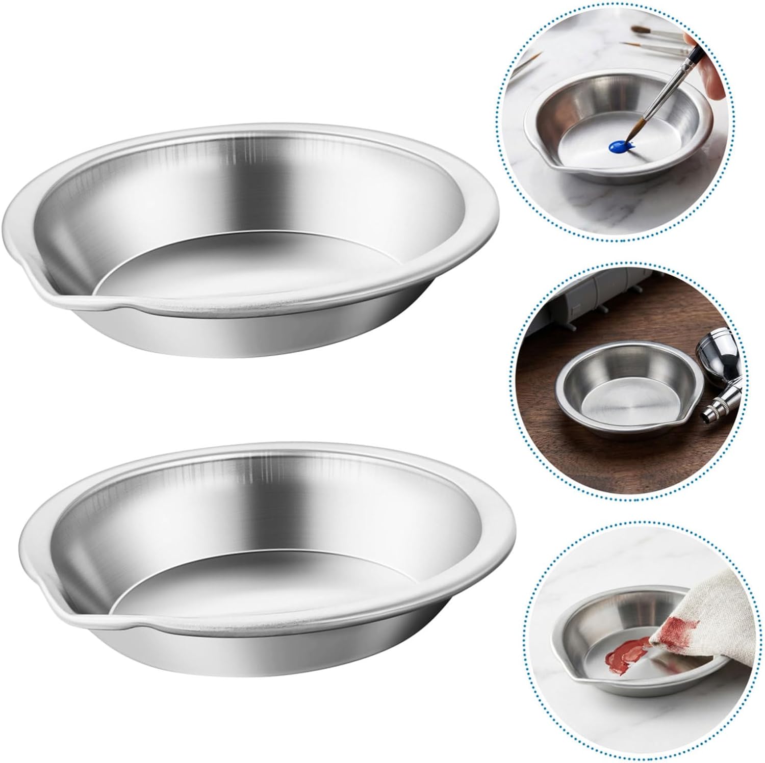 GARVALON 15pcs Stainless Steel Paint Mixing Trays with Mouth, Round Paint Cups for Crafts and Model Painting, Metal Watercolor Palette for Artists and Makeup Mixing