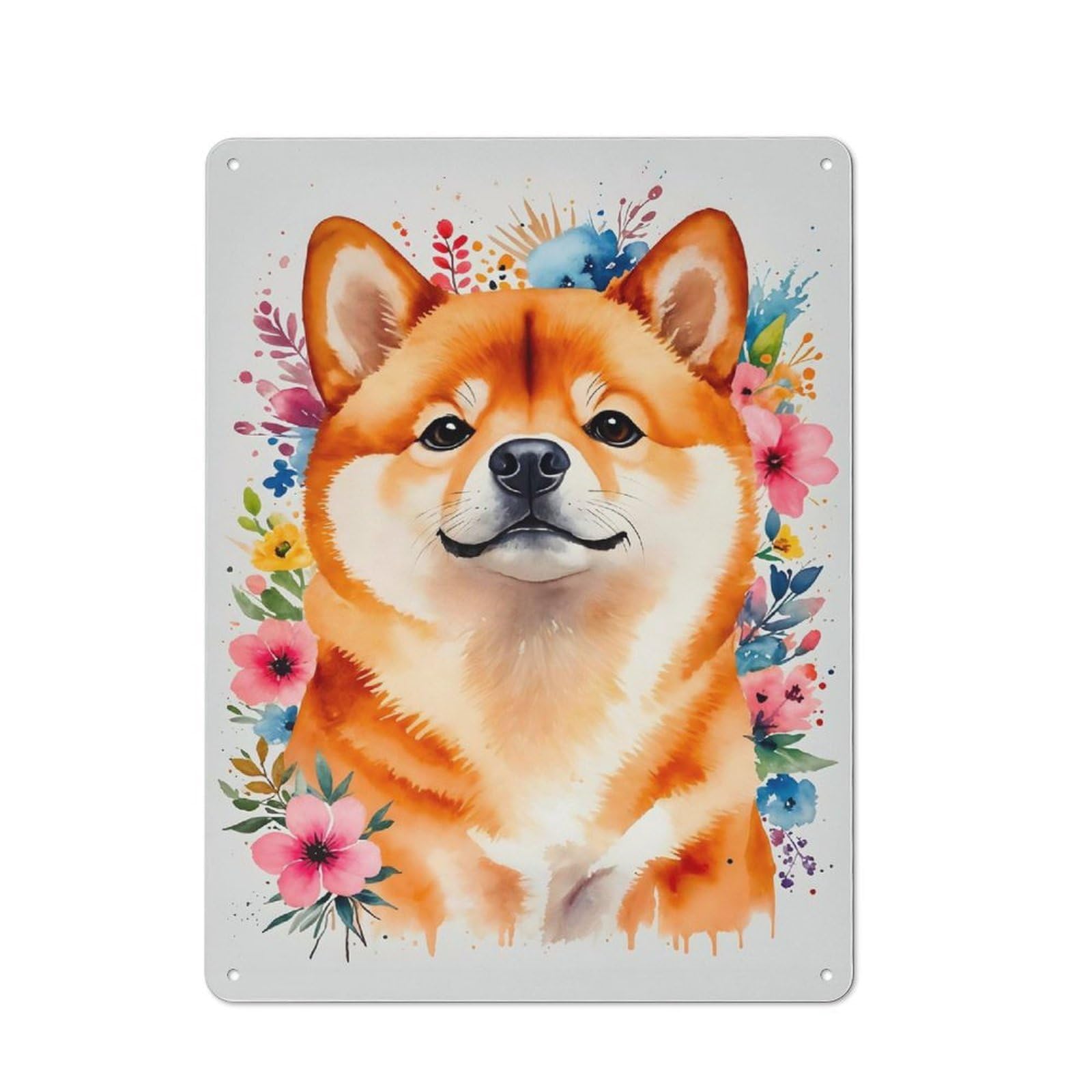 Junmoney Style-2 Shiba Inu Watercolor Rustic Metal Sign 40X30cm For Garden Room Or Summerhouse, For Summerhouse Decorators