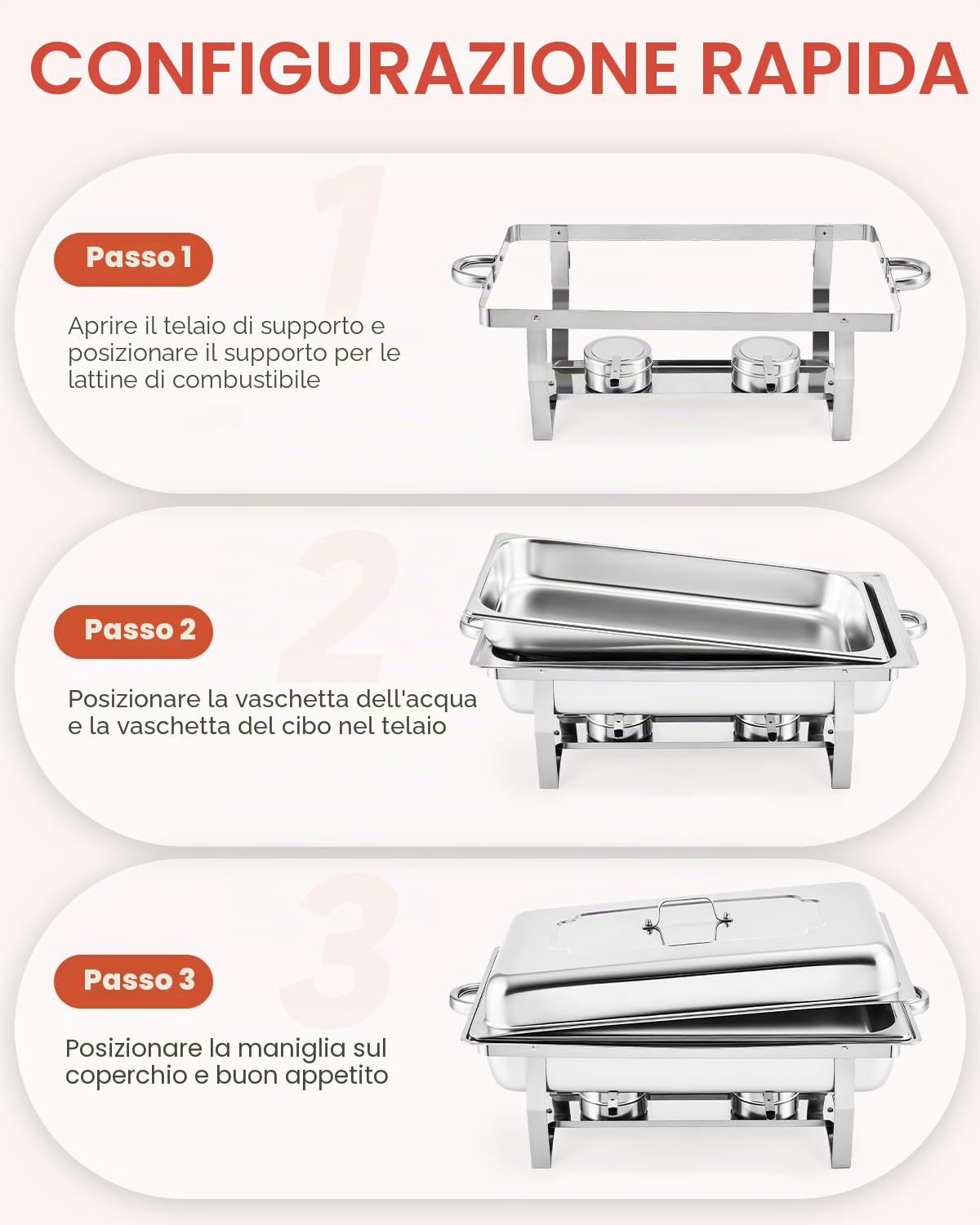 Wilprep 9L Chafing Dish Buffet Scaldavivande in Acciaio Inox Alimentare Pieghevole per Mantenere Piatti Caldi a Buffet, Feste e Servizi di Ristorazione (4 Pezzi)