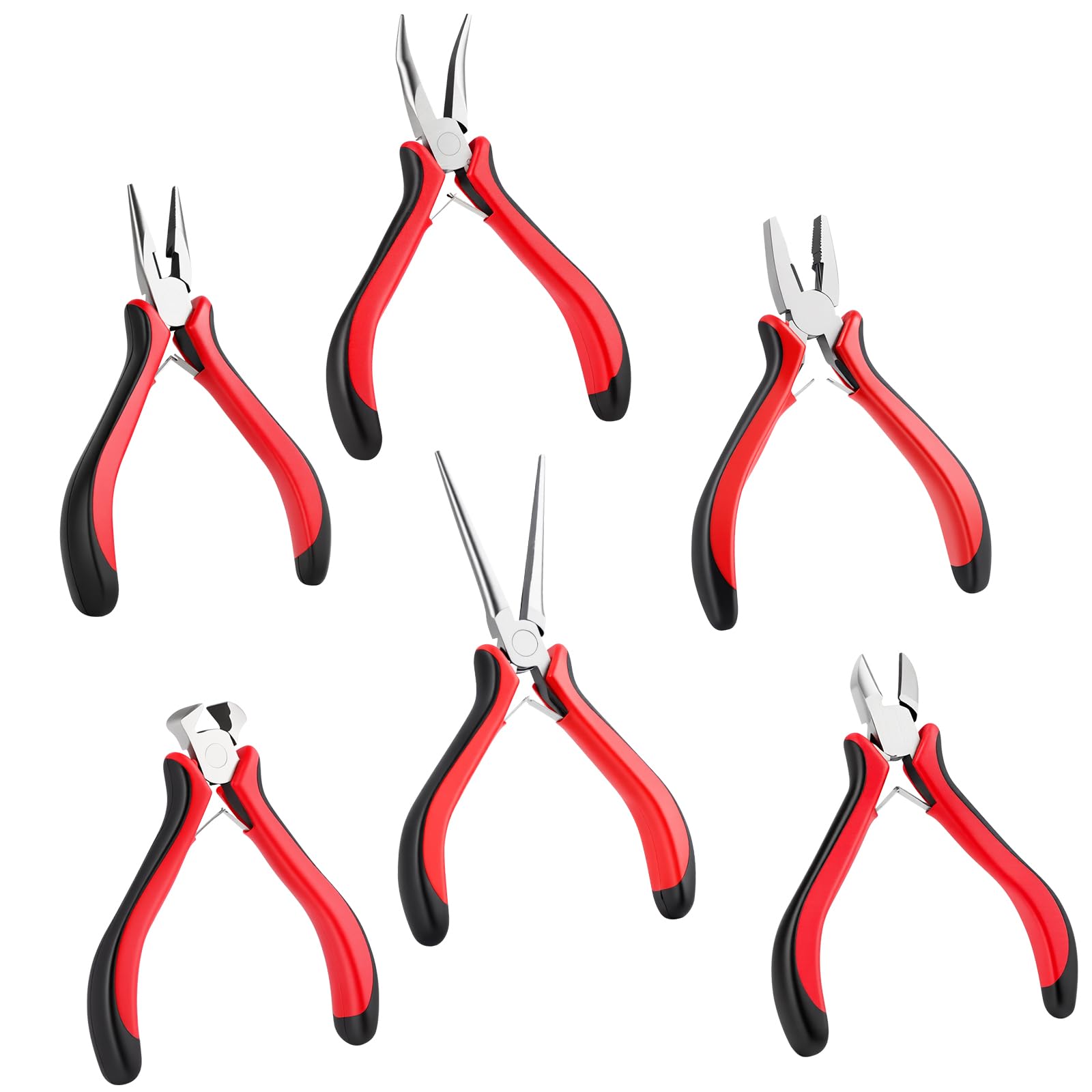 Ainiv 6 PCS Pliers Set, Long Nose, Bent Nose, Needle, Diagonal, End Cutting, Linesman Pliers, Carbon Steel Double-Leaf Springs, for Electronics Repair Jewelry Making and DIY