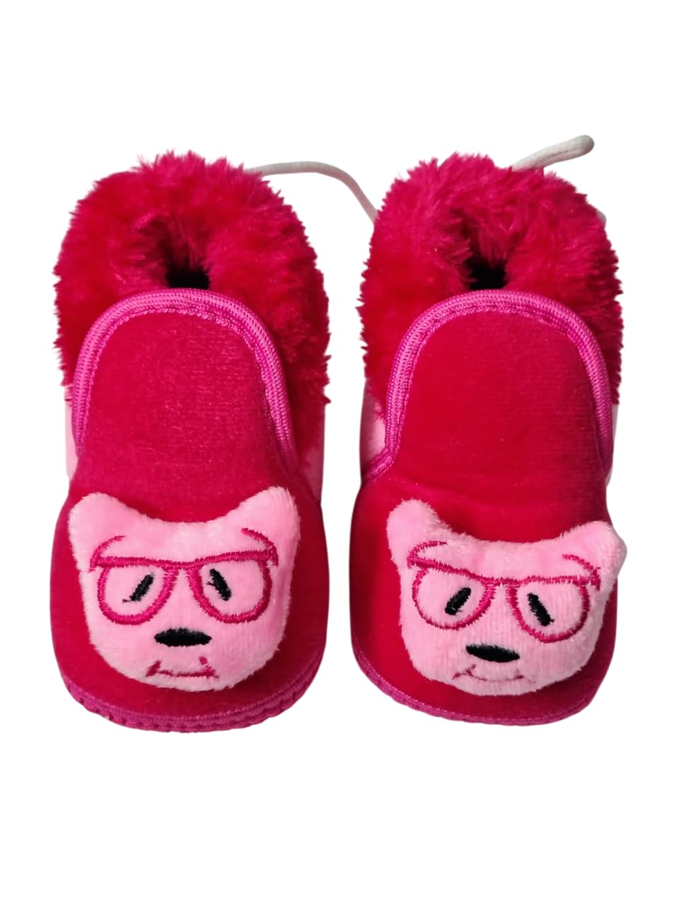 Baby Cotton Fur Booties with Non Slip Sole, Pink Cat with Glasses Design, Soft Cosy Winter Shoes for 6 to 12 Months, 12CM-image-14