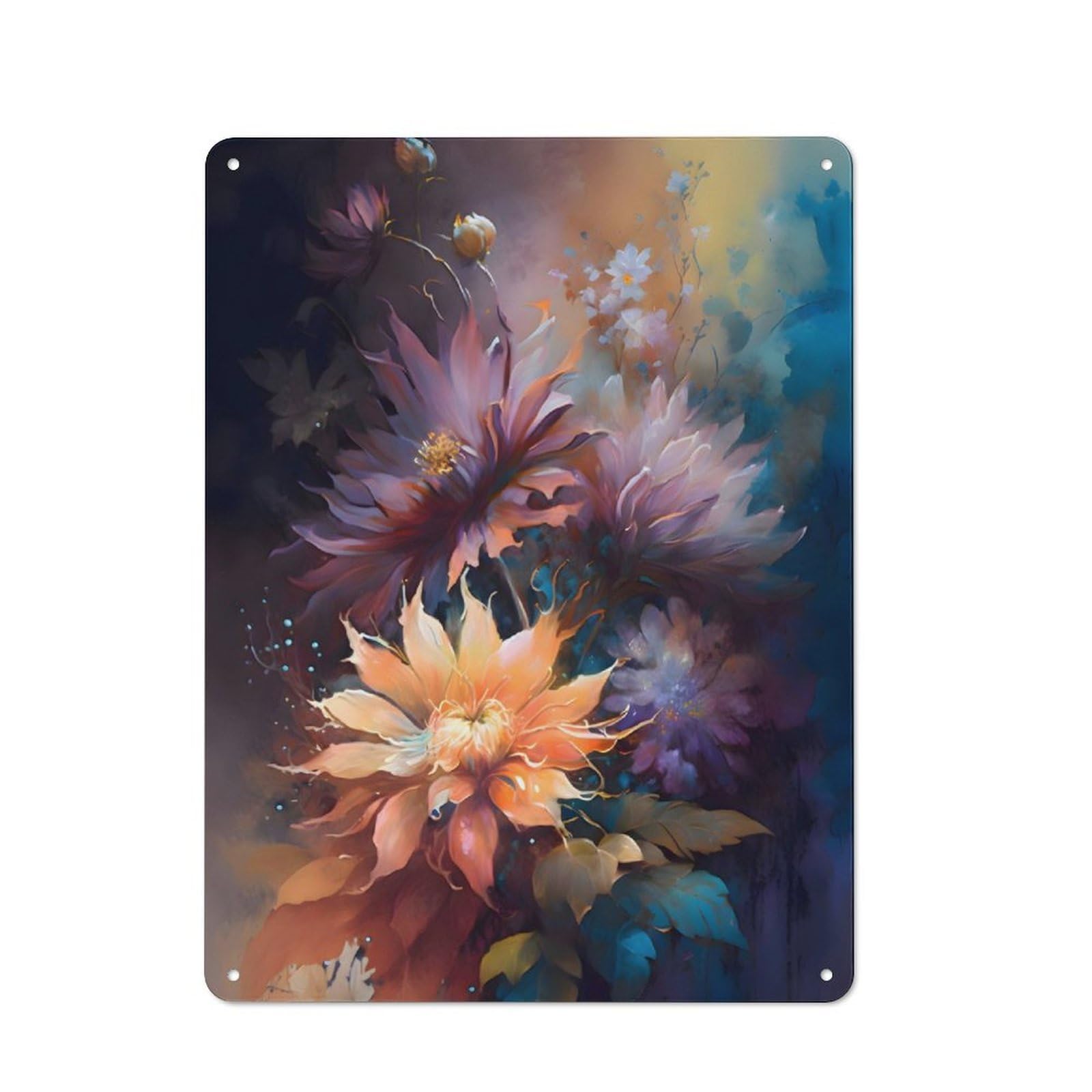 Junmoney Flowers Blossoms Colorful Metal Wall Sign 40X30cm Featuring For Workshop Wall, Suited To Metal Sign Collectors