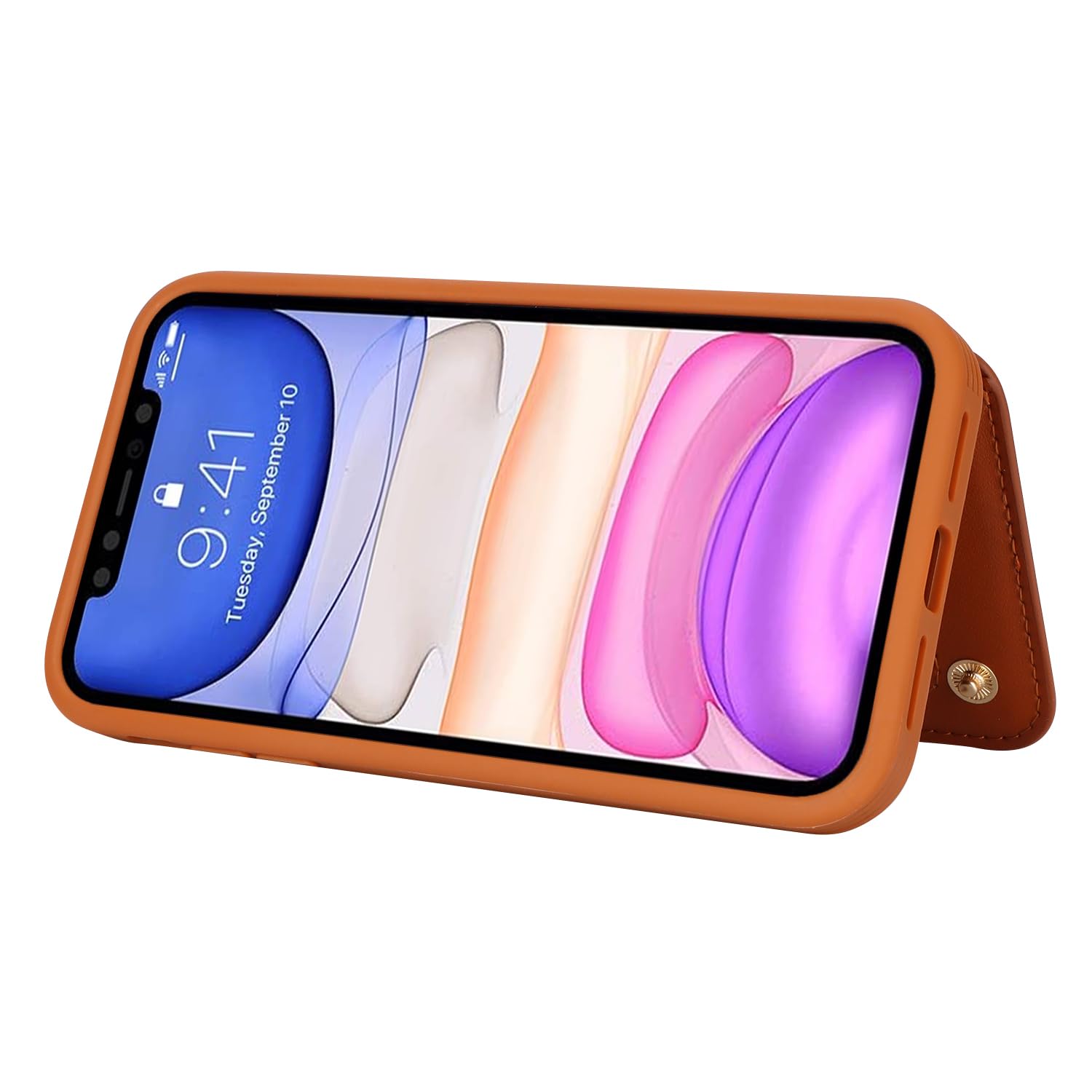 SailorTech per iPhone 11 Custodia per telefono con porta carte di credito, iPhone 11 Custodia con slot per carte di credito mag safe Portafoglio Zipper per uomo - Marrone