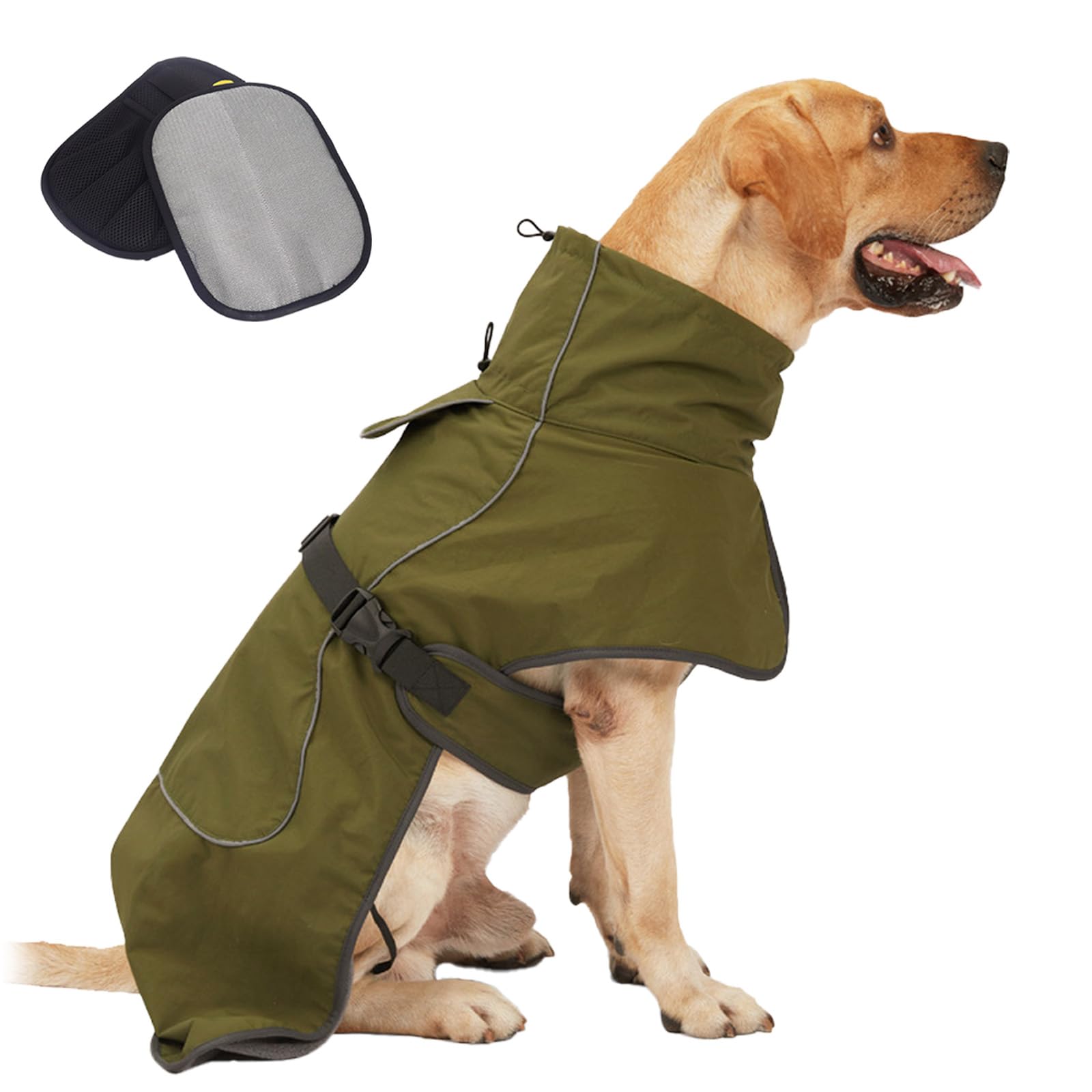 Rain Coat For Dogs, Cold Weather Coat With Soft Fleece Lining, Waterproof Dog With Legs,Djustable Dog Rain Reflective Raincoats For Indoor & Outdoor, Camping (Green, S)