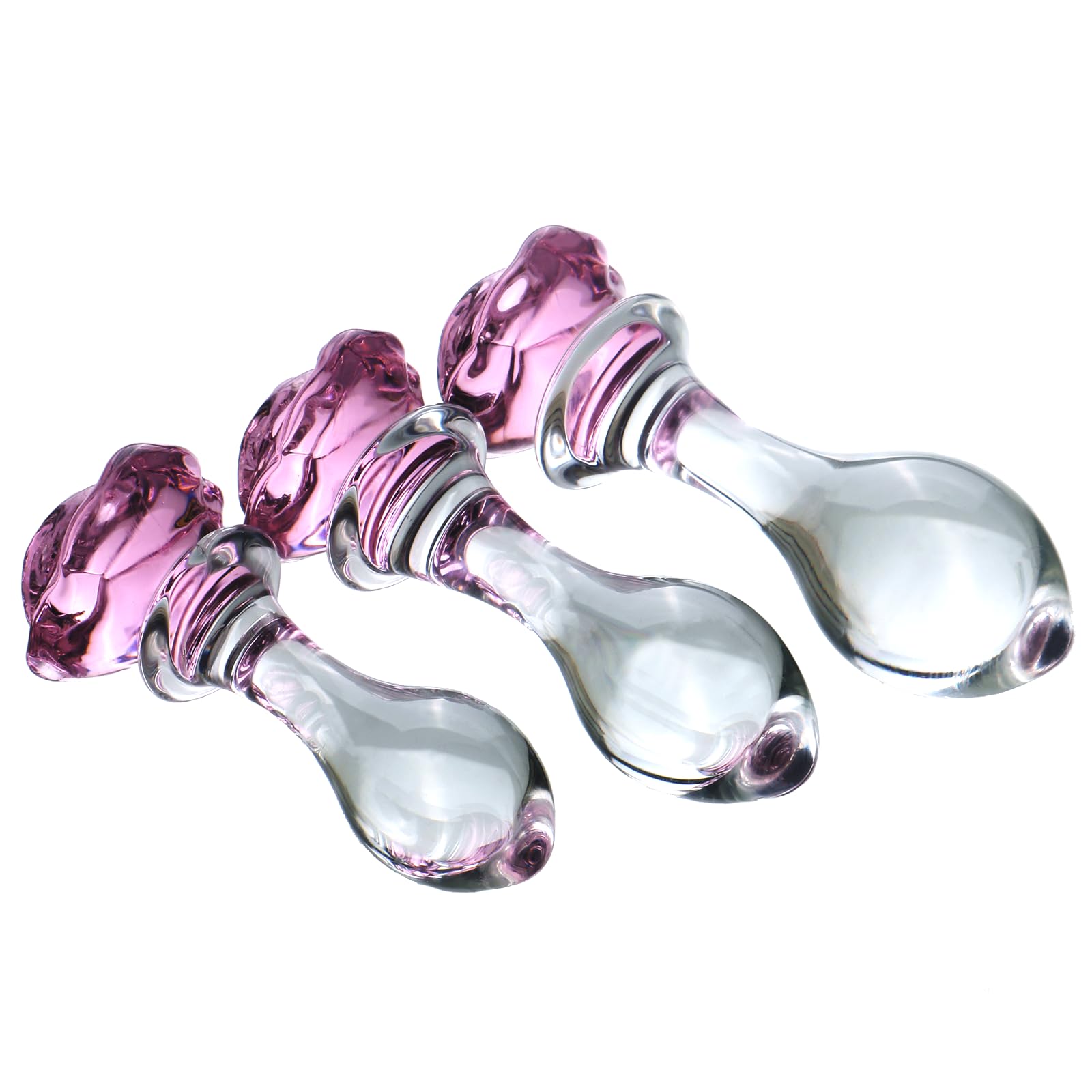 thump it kinetic thumping 7x anal plug Glas Pleasure Droplets 3 Piece Glass Anal Plug Set, Clear main image 1