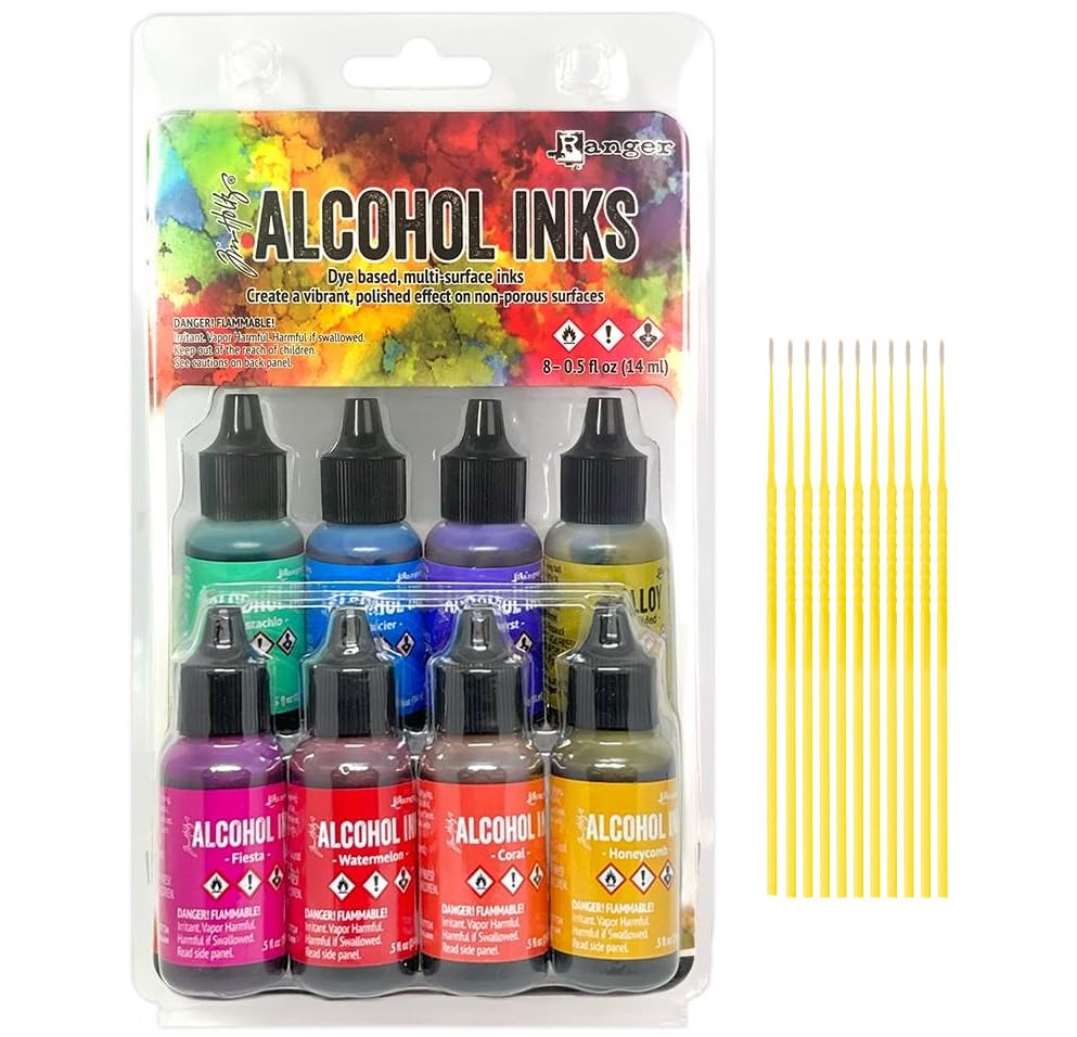 Alcohol Ink Spectrum Bundles - Tim Holtz Alcohol Inks Spectrum 8 Pack Kits with Trebbies Detail Sticks (Retro TAK83009)