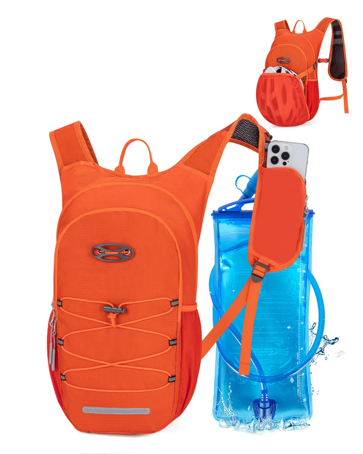 Hydration Backpack with 2L Water Bladder, Water Backpack for Hiking, Orange