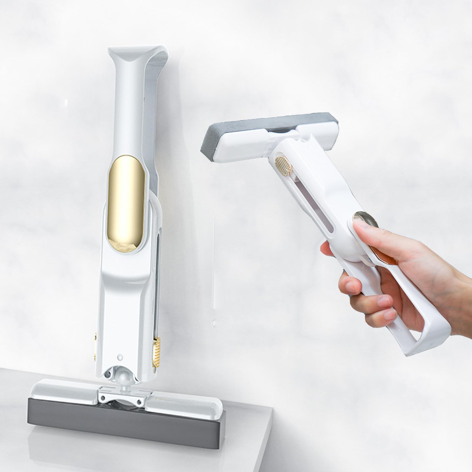 NBLE Foldable Portable Self-Squeeze Mini Mop, Lazy Hand Wash-Free Strong Absorbent Mop, Wet and Dry Use Sponge Mop for Small Spaces, for Bathroom Kitchens Tableware Desktop Glass (White)