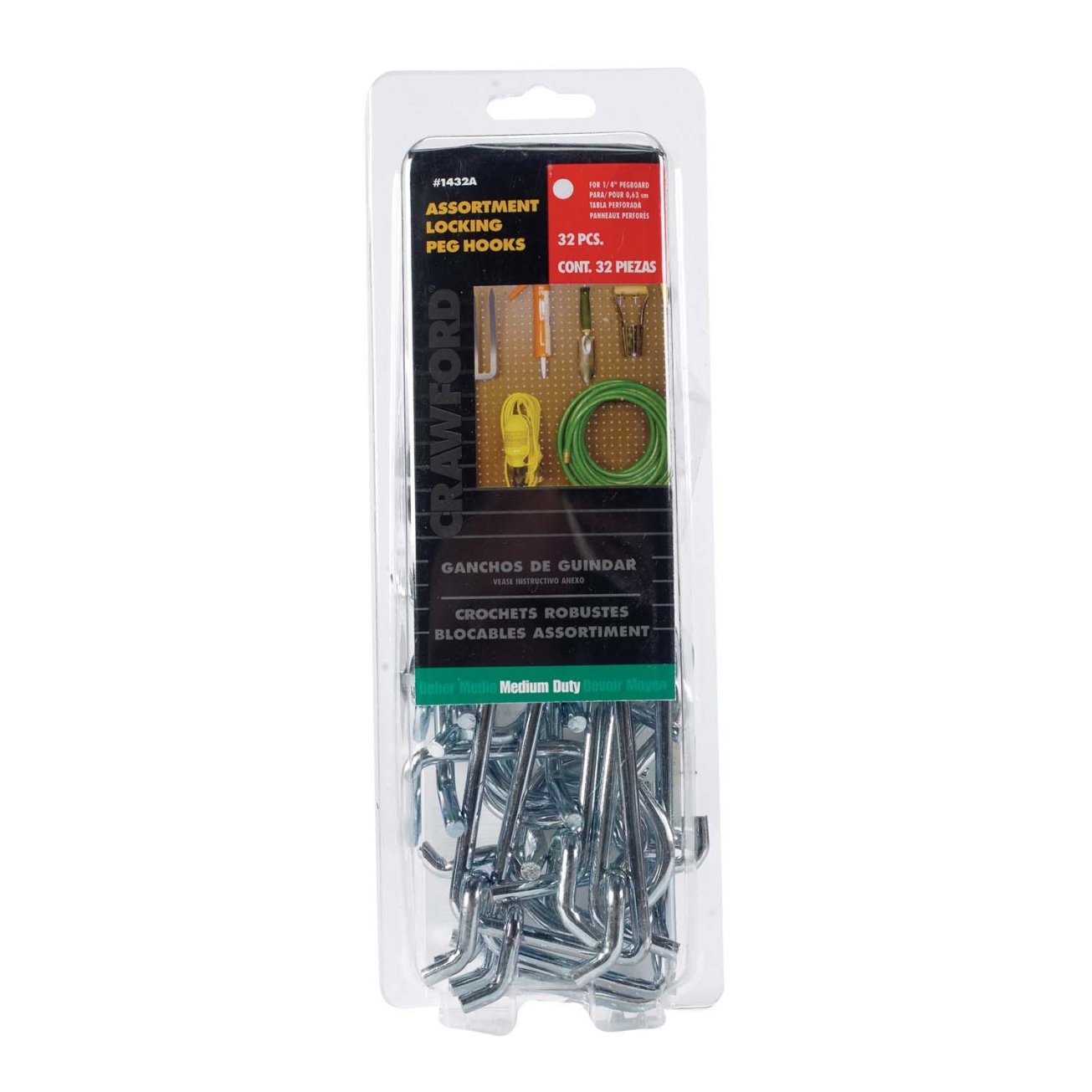 Lehigh Crawford Zinc Plated Black/Silver Steel Peg Hook Assortment 32 pk