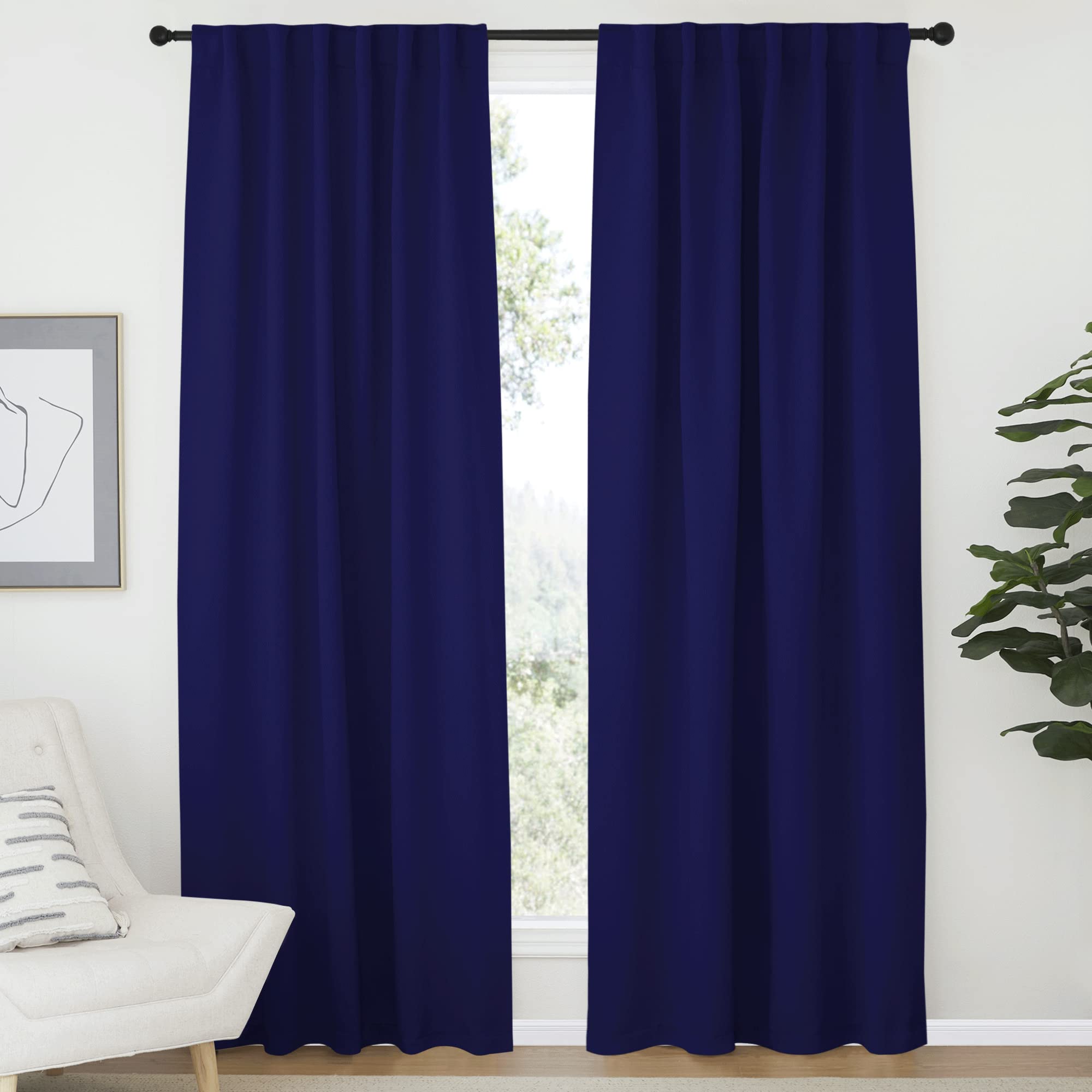 NICETOWN Vertical Blinds Window Curtain Panels, (Navy Blue Color) 52 by 84 Inches, Set of 2 Panels