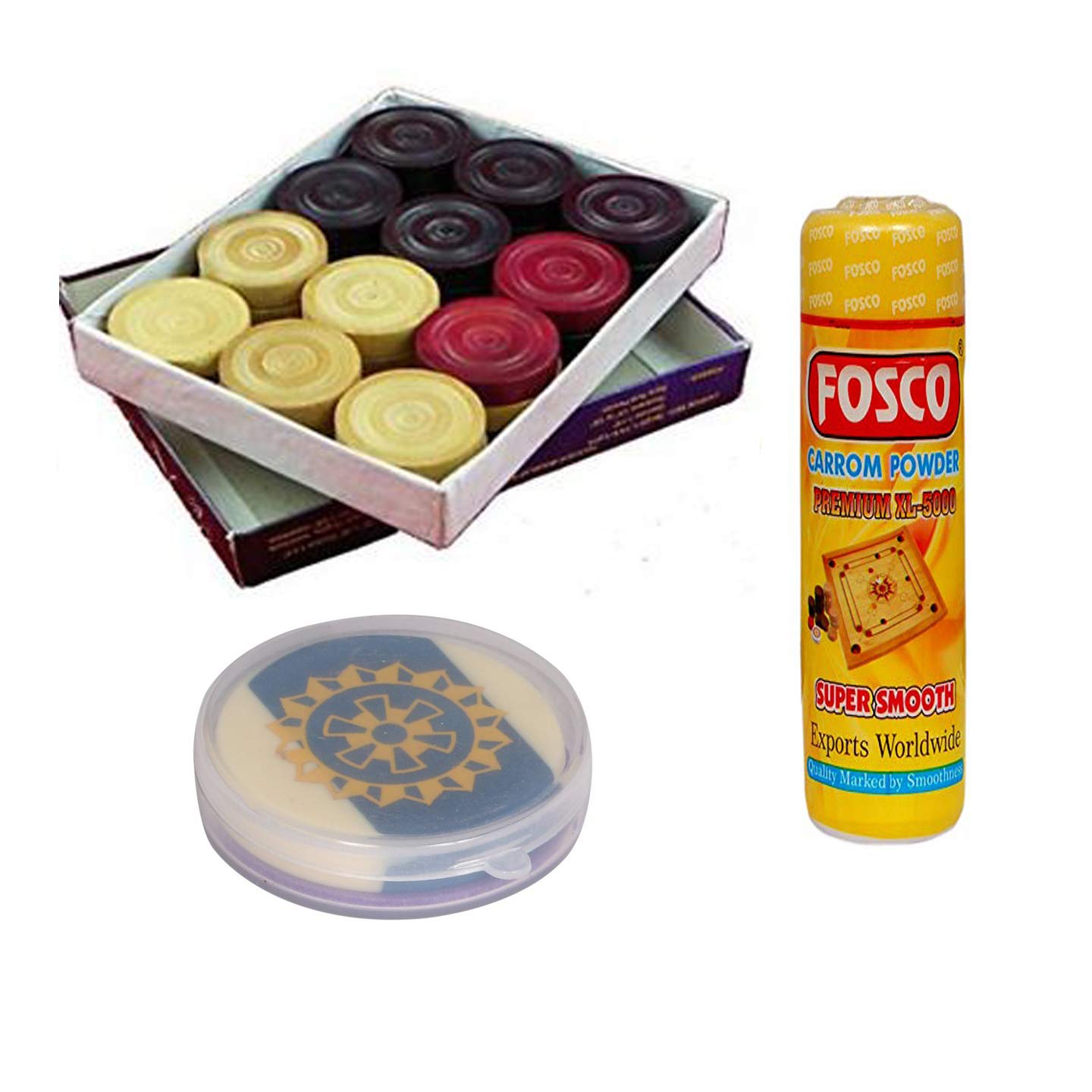 Optimus Premium Carrom Combo P - 250 gm Disco Carrom Powder 1 Set Wooden Carrom-Men Coins & 1 Acrylic Striker, Multicolour (B07WN1YH8Z) Amazon Price History, Amazon Price Tracker