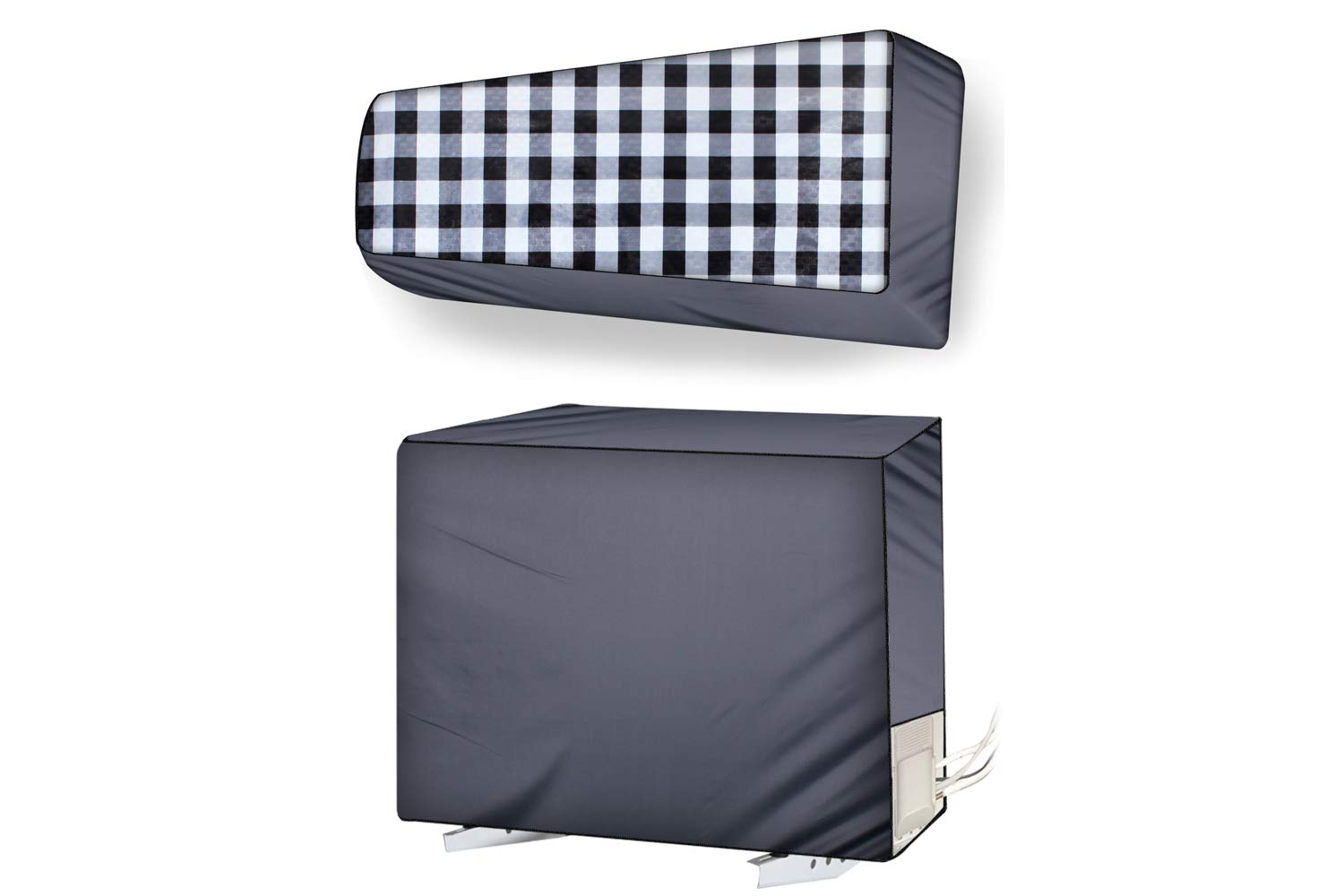 The Furnishing Tree Split AC cover for indoor and outdoor unit of 2 ton waterproof and dustproof Grey Buffalo Check pattern