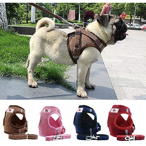 Z ZHIZU Soft Mesh Reflective Harness and Leash set Medium Dogs Vest Chest Harness No Pull No Choke, Large Chest (M, Brown) Cover