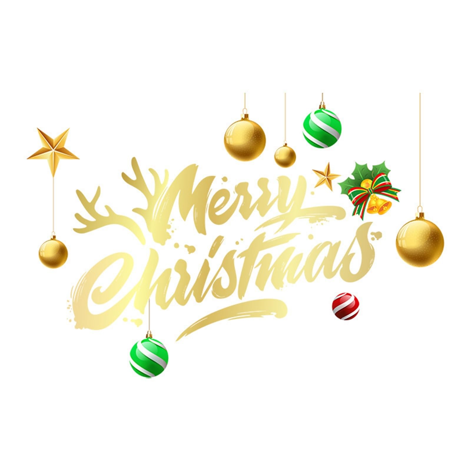 weihnachtsdeko fenster Fensteraufkleber „Merry Christmas“, doppelseitig, goldfarben, „Merry Christmas“, for Weihnachtsfeiern, Heimfenster selbstklebend(XXL)