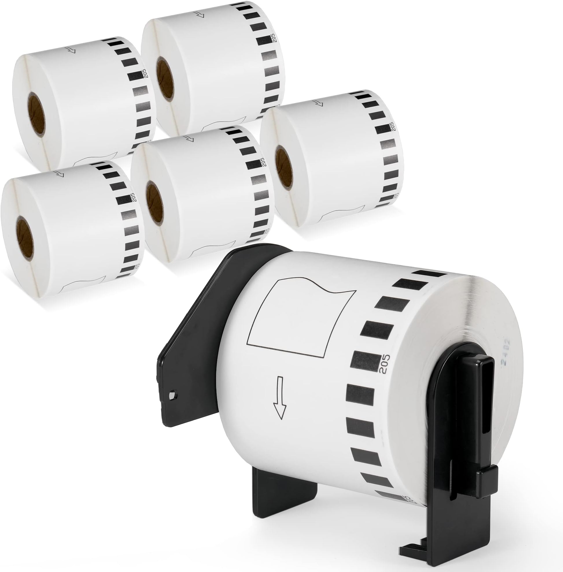 Compatible Brother DK-2205 Continuous Paper Label Rolls 2.4" x 100'(62mm x 30.48m) for Brother QL Label Printers QL-800 810W 820 820NWB 700 710W 500 570 600 1100nwb-6 Rolls + 1 Frame