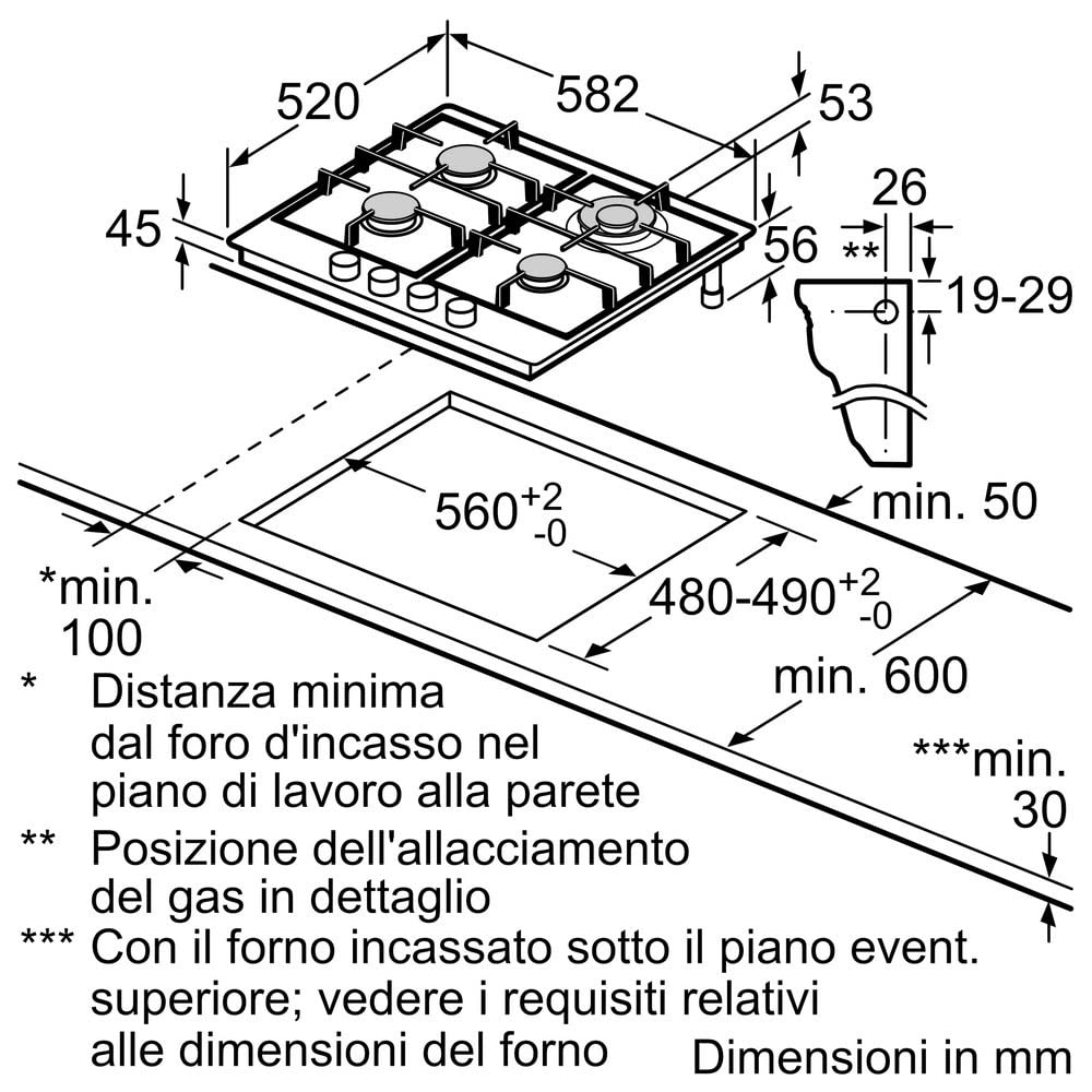 Bosch - Piano cottura a gas PGH6B5B80 Finitura acciaio inox da 60cm