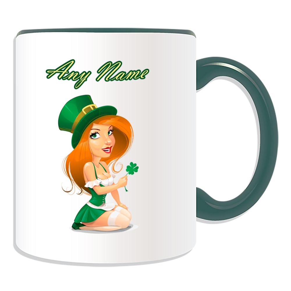 UNIGIFT Personalised Gift - Hot Girl in Green Dress Mug (Sexy Lady Design Theme, Colour Options) - Any Name/Message on Your Unique - Ireland Irish Four Leaf Clover St Saint Patrick