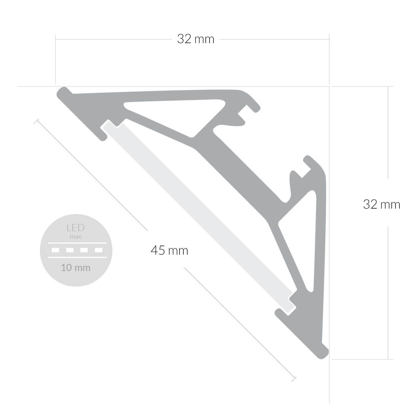 DQ-PP LED ALUMINIUM PROFIL | Modell J | 2m | alu-eloxiert | satiniert Abdeckung | ohne Klammern und ohne Endkappen | Alu Schiene Leiste für LED-Streifen