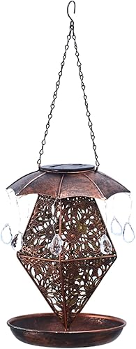 Miniatura 2 de Luces solares 2 en 1 al aire libre de hierro alimentador de pájaros paraguas luces solares de jardín luces decorativas para patio, caminos, luces
