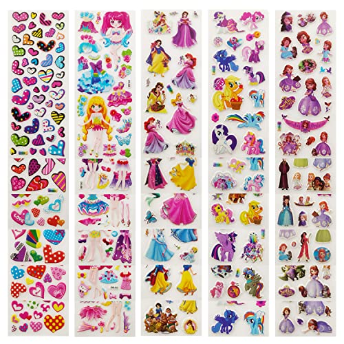 Pegatinas para Niños 550+ 3D Puffy Pegatinas, 30 Hojas Pegatinas para Regalos Gratificantes Scrapbooking Que Incluye Little Pony, Princess, Love, Decorar para Botella de Agua