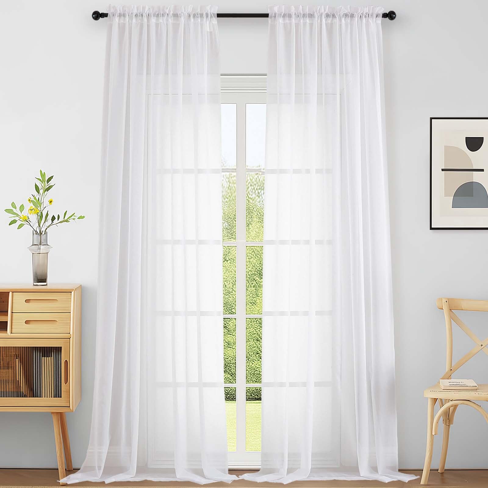Ebesto Extra Wide White Sheer Curtains 120 Inches Long, Extra Long Light Filtering Modern Patio Curtains for Sliding Glass Door, Rod Pocket Voile Drapes for Living Room, 2x59Wx120L Inches, 10FT, 2PCS โ image 1