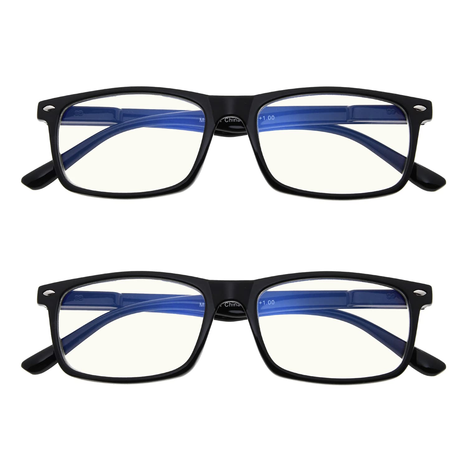 Eyekepper 2 Pack Computer Reading Glasses Blue Light Blocking Readers for Men Women, Black