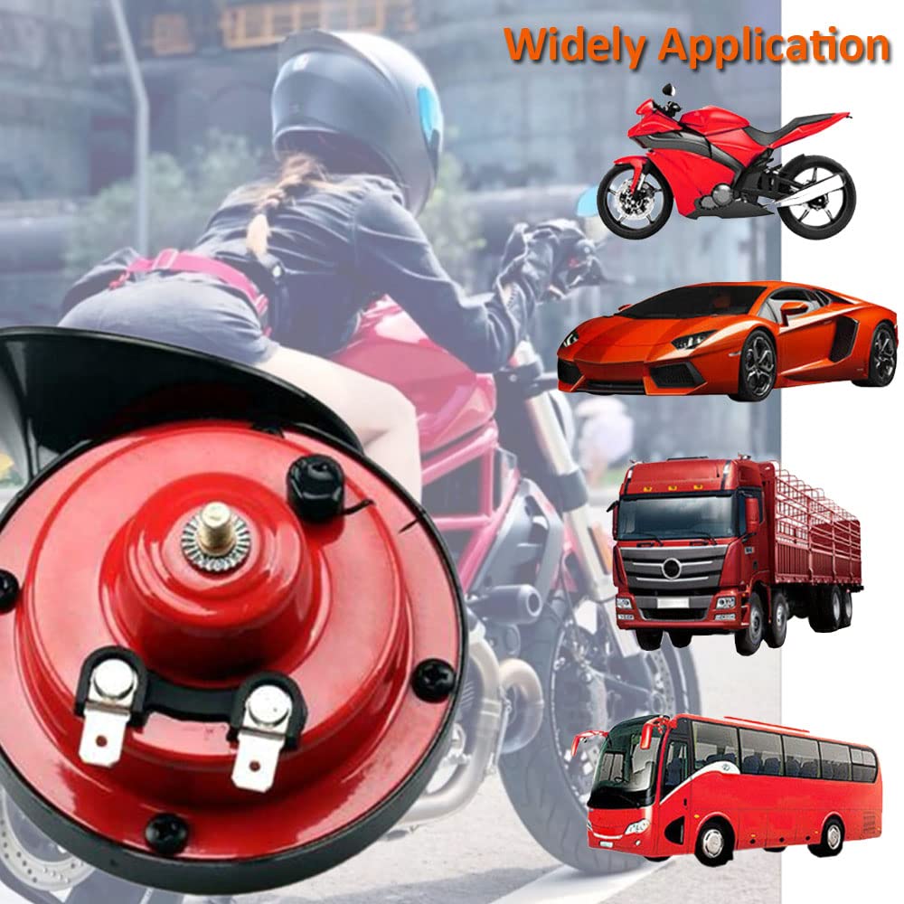1Pcs Rosso 12V Trombe Auto 300db Super Forte Tromba per Camion Aria Elettrica Clacson Camion Impermeabile Corno di lumaca Horn Doppio Tono Veicolo Motociclo