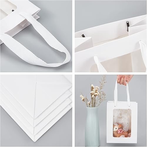Miniatura 4 de BENECREAT Paquete de 10 bolsas de papel kraft blanco con ventana transparente de 8 x 6 x 4 pulgadas, bolsas de regalo con asa para recuerdo de boda,