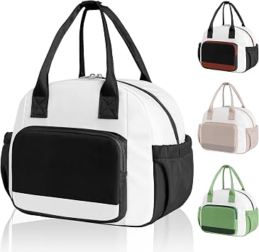 Stylish Color-blocked Lunch Bag for Women, Leakproof Lunch Box for Adult Girls, Large Capacity Reusable Lunch Box for Work Picnic Travel Black with Off White