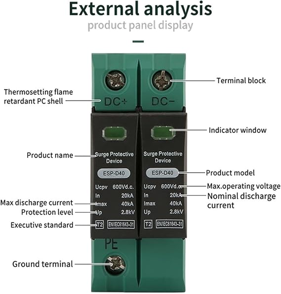 2P Din Rail DC SPD 600V (20KA~40KA) House SPD Surge Protector Protective Low-Voltage Arrester Device