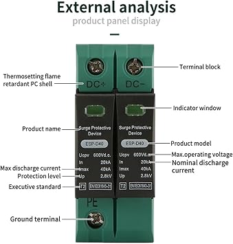 2P Din Rail DC SPD 600V (20KA~40KA) House SPD Surge Protector Protective Low-Voltage Arrester Device