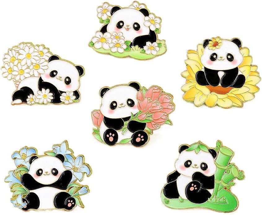6PCs Cute Panda Brooch Pin Cartoon Animal Brooch Women's Men Fashion Unique Enamel Lapel Pin Backpack Jacket Hat Decoration DIY Badges Jewelry Gift for Friends Family