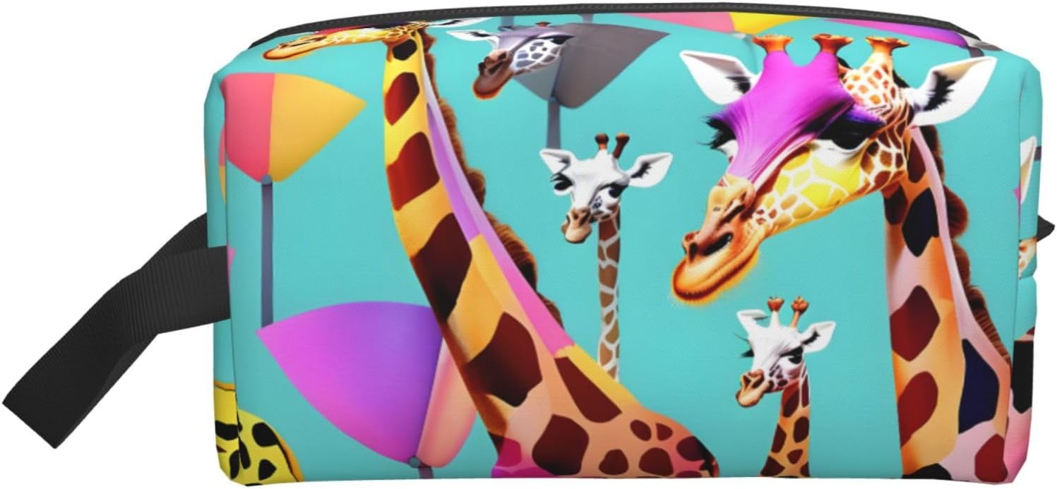 Colorful Giraffe Fans Lovers Printed Travel Storage Pouch, Double Sided Large Bag For Clothes And Personal Accessories