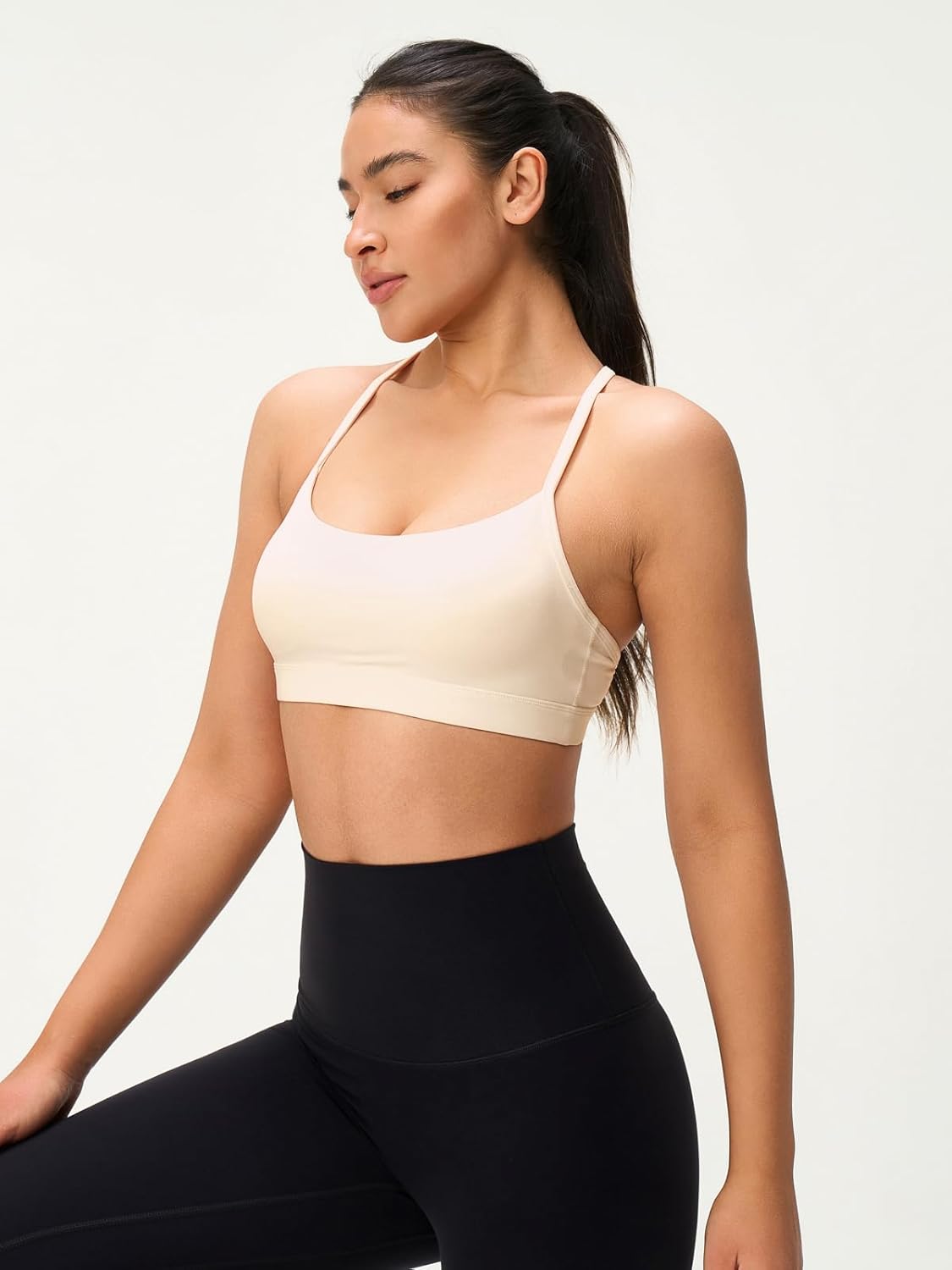 Womens Y Back Padded Sports Bra Strappy U Neck Butter Soft Low Impact Workout Bras Yoga Pilates Walking - Image 3