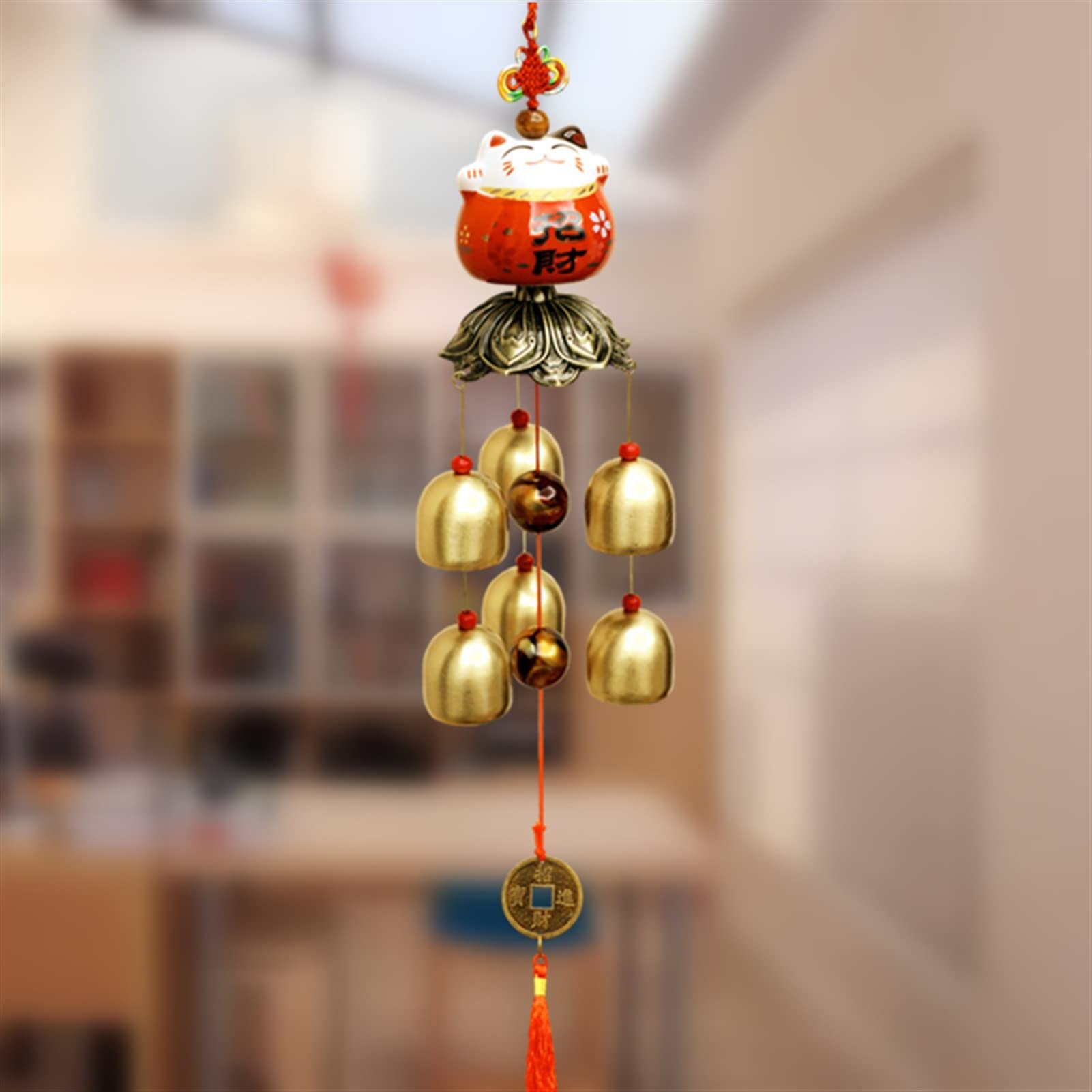 doorbell, Wind Bells Wealthy Cat Chimes Store Doorbell Hanging Ornaments Door Decoration(6 bells)