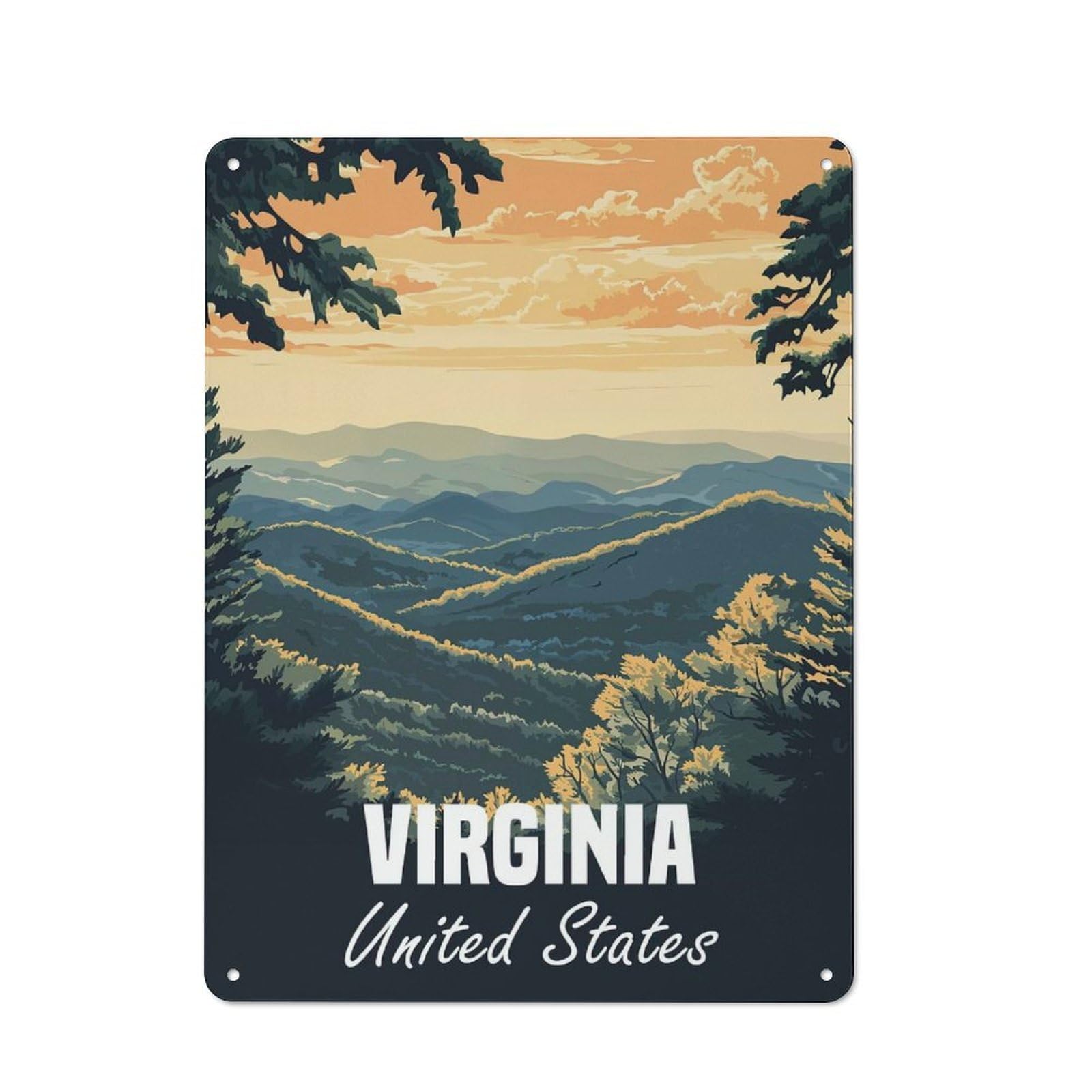Junmoney Virginia Mountain Landscape Printed Metal Sign 40X30cm For Guest Room Or Hallway, Suited To Home Decor Collectors