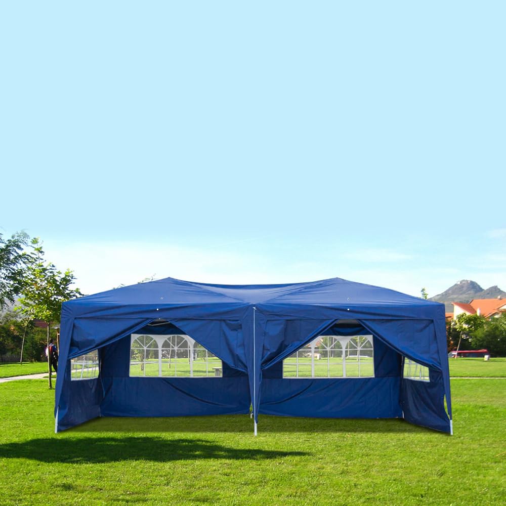 Bonnlo Pop Up Gazebo with Sides 3m x 6m, Easy Setup Instant Outdoor Canopy, Large Market Stall Shelter, Wedding Party Tent Blue