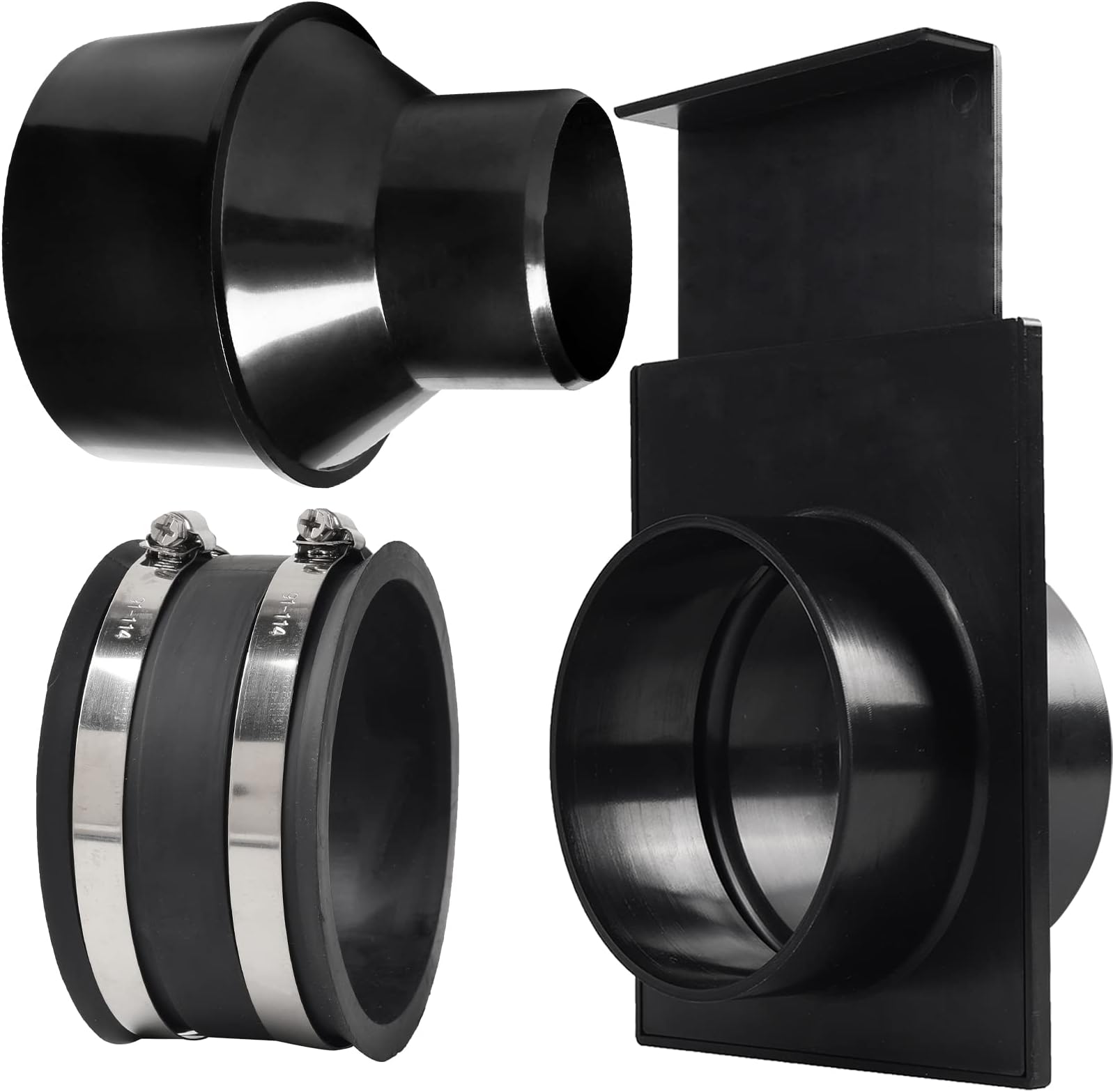 TonGass (Combo Pack) 4" to 2-1/2" Hose Cone Reducer, Dust Collection Fitting & 4” Flexible Hose Cuff Coupler & Blast Gate for Dust Collection Systems with Stainless Steel Clamps