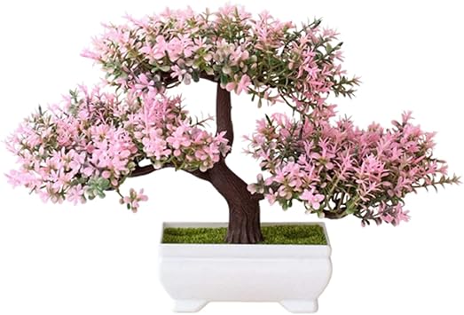 Artificial Bonsai Cedar,Simulation Pine Tree Potted Plant, Artificial Flowers Fake Pink Potted Plants Ornaments,Creative Simulation Bonsai Pot Home Decor