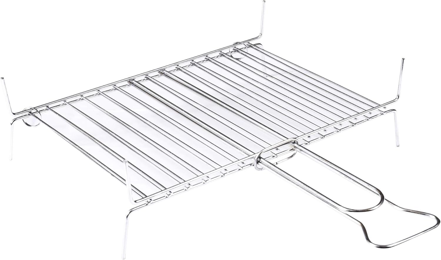 Griglia per Barbecue, Graticola in Acciaio cromato con Manico, Barre Verticali Lisce, Apribile e richiudibile (50x35 cm)